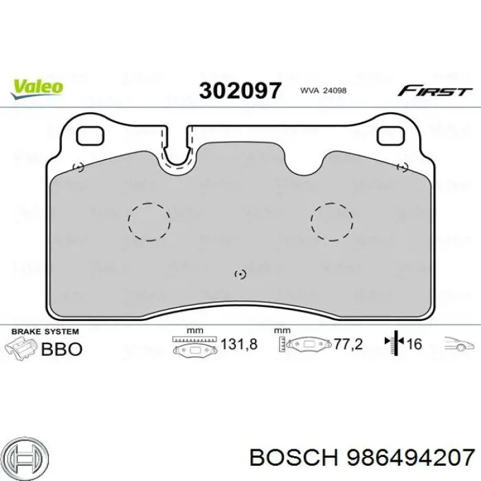 986494207 Bosch Передні гальмівні колодки