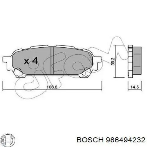 986494232 Bosch Колодки гальмівні задні, дискові