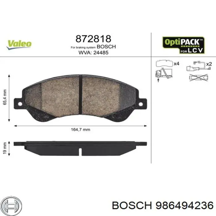 Купити 986494236 Bosch Колодки гальмівні передні, дискові