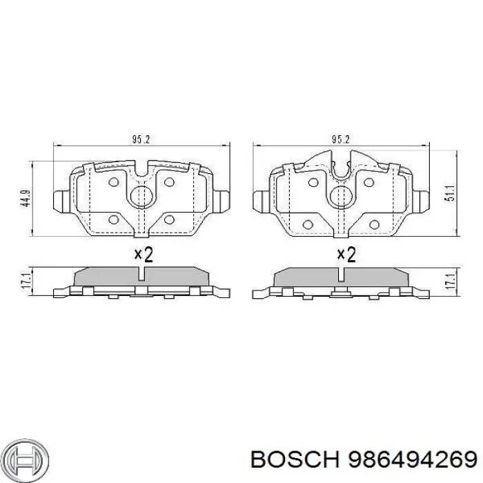 986494269 Bosch колодки гальмові задні, дискові