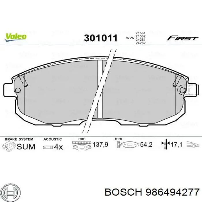 986494277 Bosch Передні гальмівні колодки