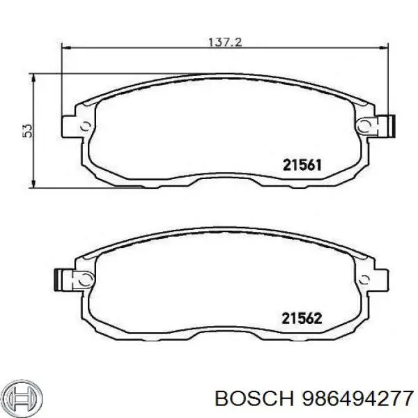 986494277 Bosch колодки гальмівні передні, дискові