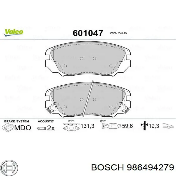 986494279 Bosch колодки гальмівні передні, дискові