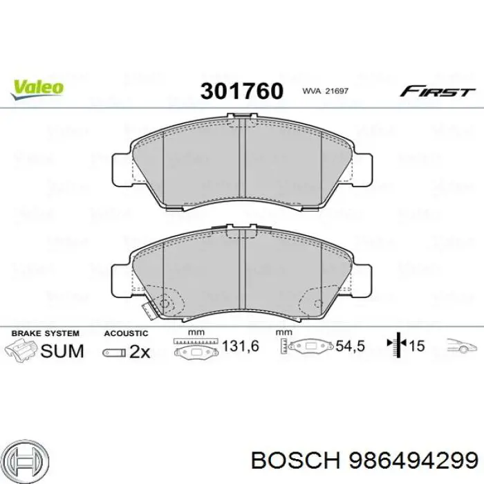 Гальмівні колодки Bosch 986494299 ціна, від 16.34 USD