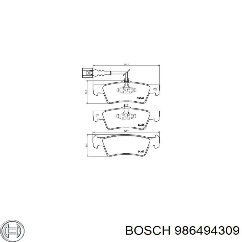Задні гальмівні колодки 986494309 Bosch