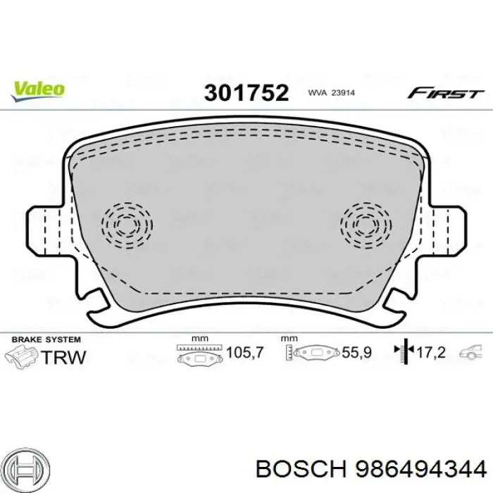 Задні гальмівні колодки Bosch 986494344 ціна, від 19.05 USD
