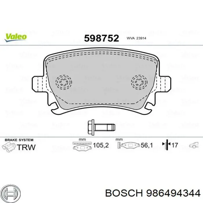Купити 986494344 Bosch Задні колодки