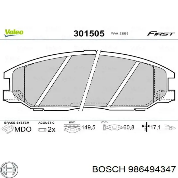 986494347 Bosch колодки гальмівні передні, дискові