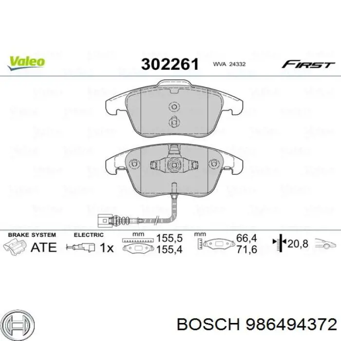 986494372 Bosch Передні гальмівні колодки