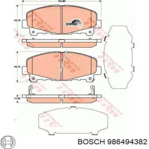 986494382 Bosch колодки гальмівні передні, дискові