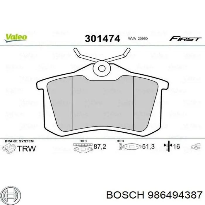 Колодки гальмові задні, дискові 986494387 Bosch