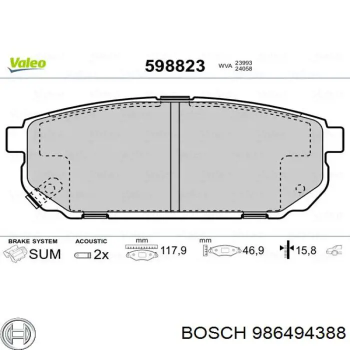 986494388 Bosch колодки гальмові задні, дискові