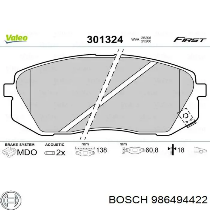 Передні тормозні колодки 986494422 Bosch