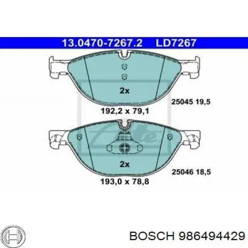 Купити 986494429 Bosch Колодки гальмівні передні, дискові