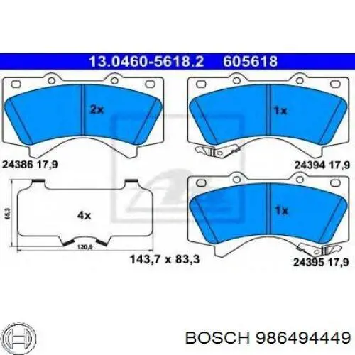 986494449 Bosch Передні гальмівні колодки