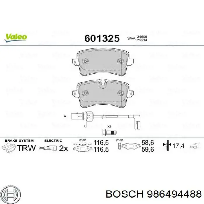 986494488 Bosch колодки гальмові задні, дискові