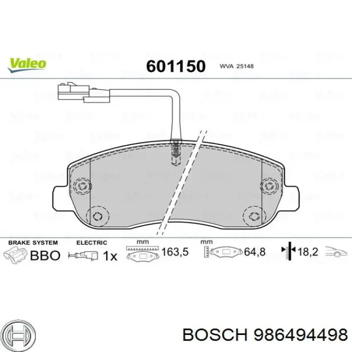 Купити 986494498 Bosch Колодки гальмівні передні, дискові
