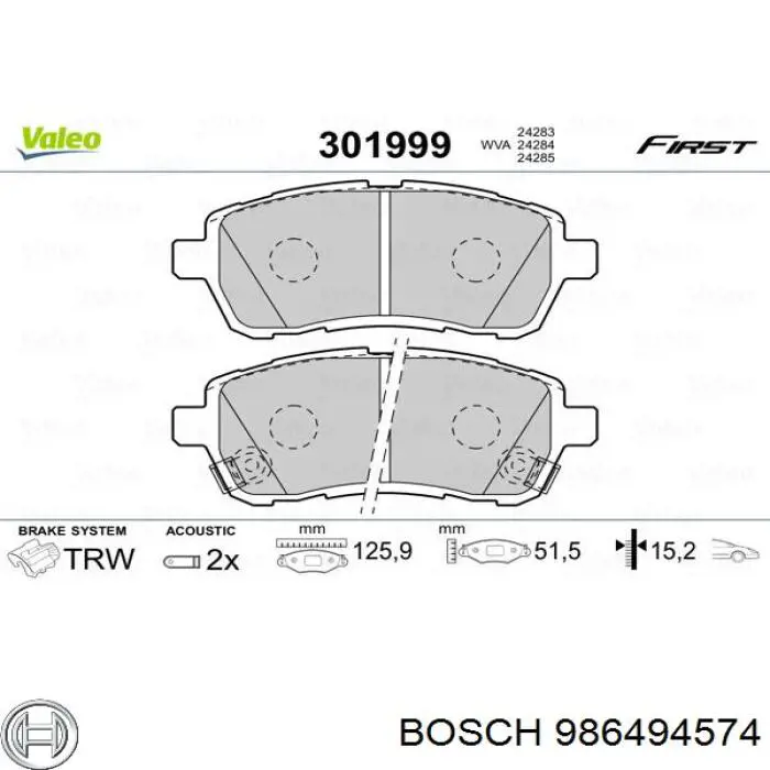 986494574 Bosch колодки гальмівні передні, дискові