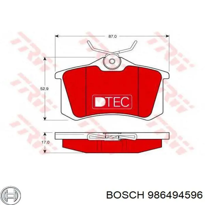 986494596 Bosch колодки гальмові задні, дискові