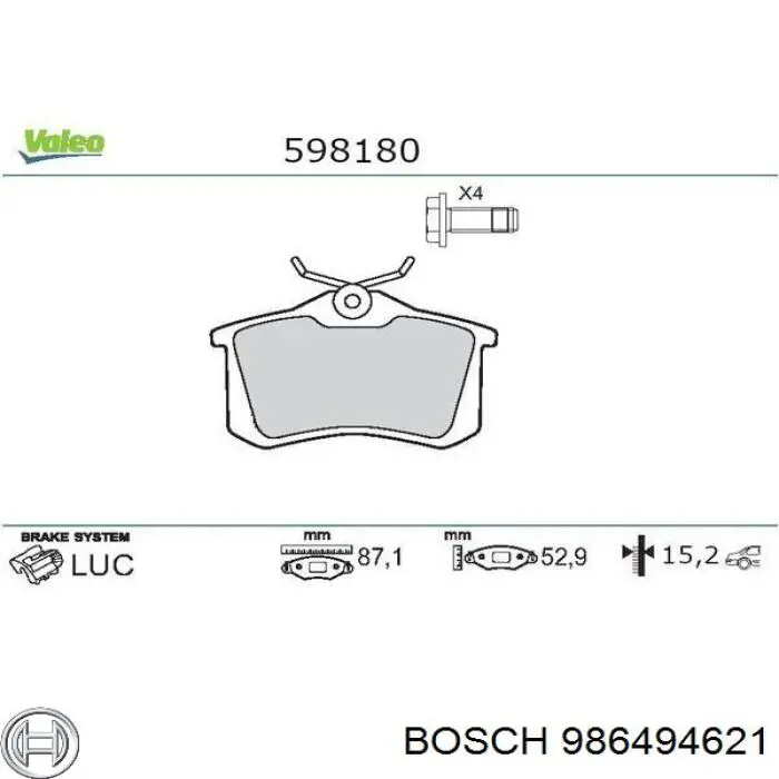 Задні дискові колодки Bosch 986494621