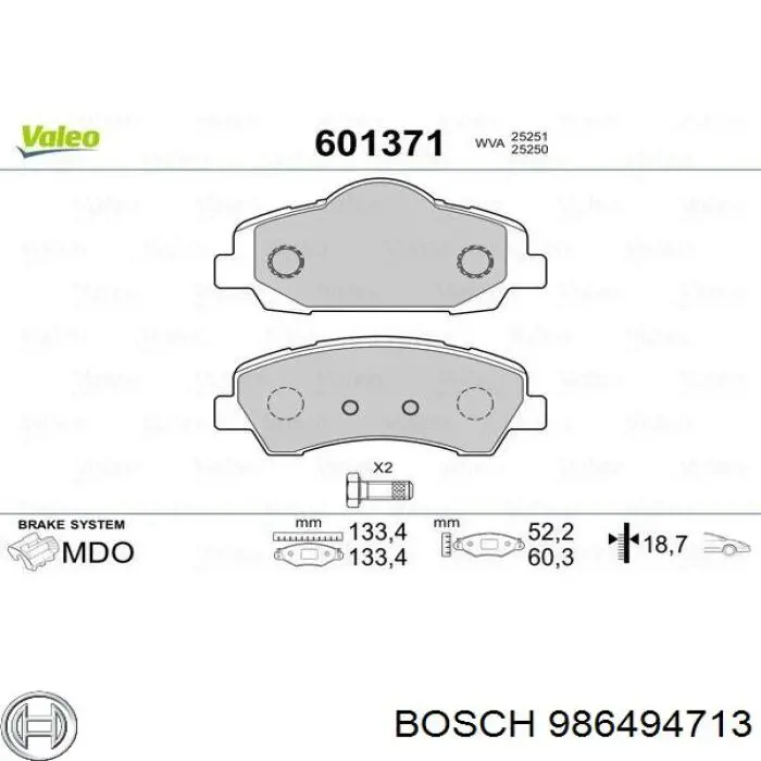 986494713 Bosch колодки гальмівні передні, дискові