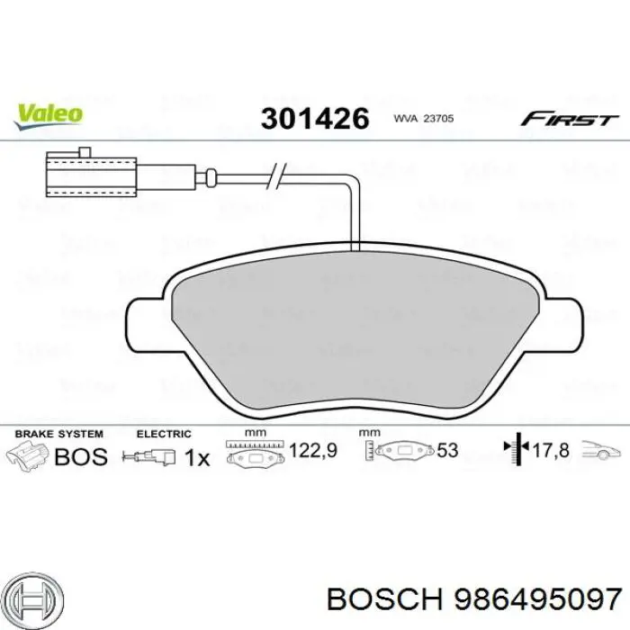 Передні тормозні колодки 986495097 Bosch