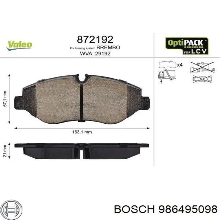 986495098 Bosch Передні гальмівні колодки