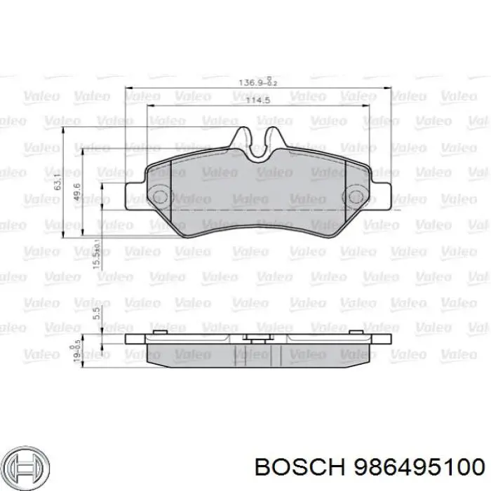 986495100 Bosch колодки гальмові задні, дискові