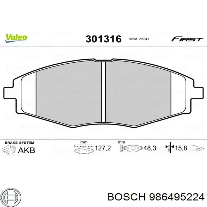 986495224 Bosch колодки гальмівні передні, дискові