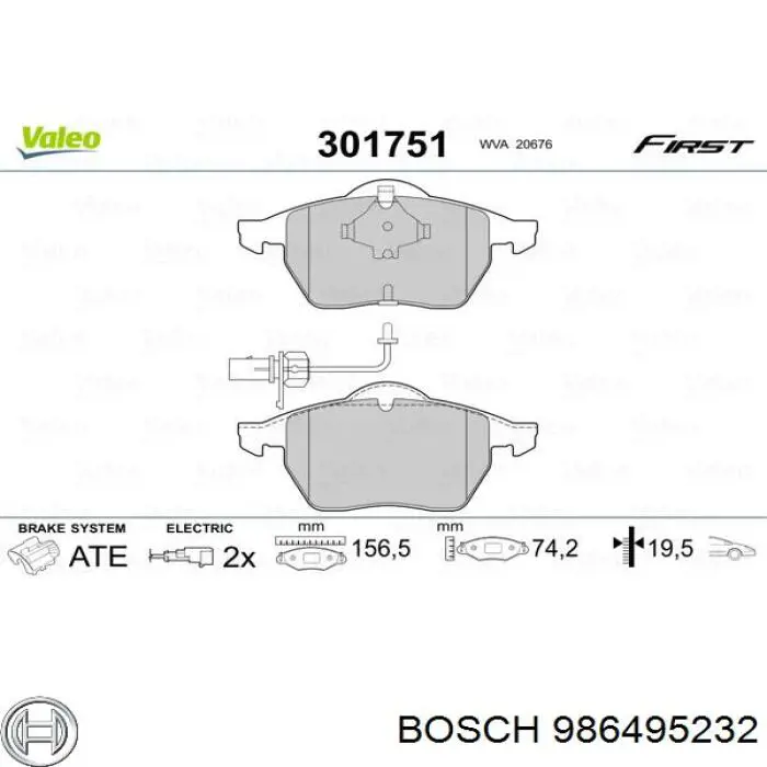 986495232 Bosch колодки гальмівні передні, дискові