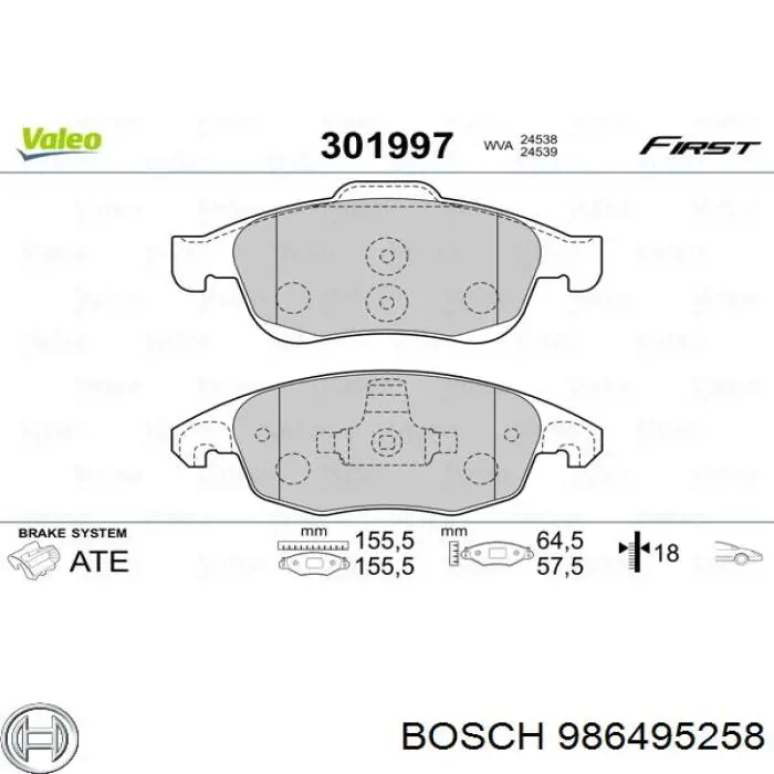 986495258 Bosch Передні гальмівні колодки