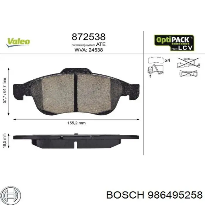 Колодки гальмівні передні, дискові 986495258 Bosch