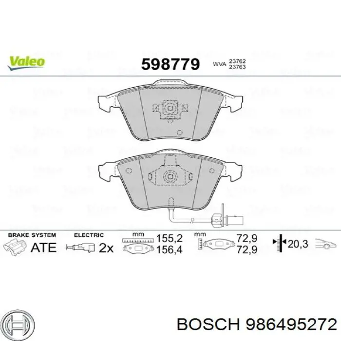 986495272 Bosch Передні гальмівні колодки