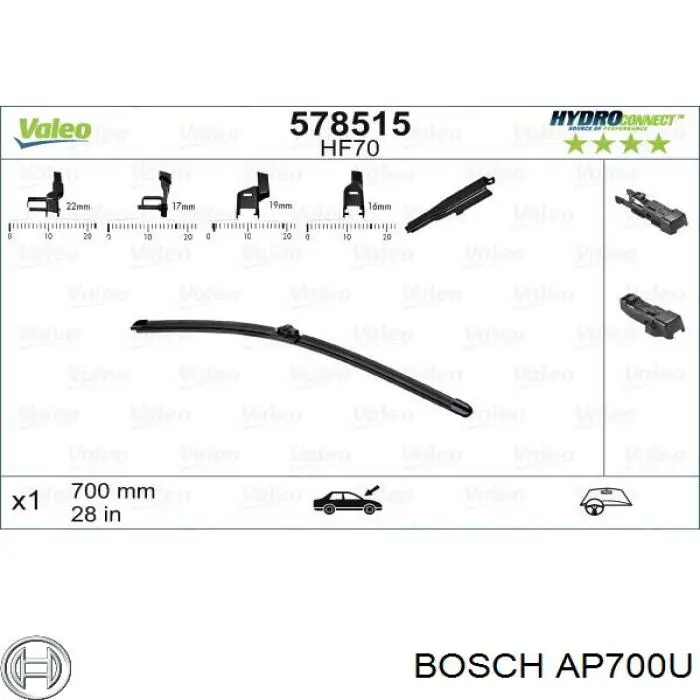 Щітка-двірник лобового скла, водійська AP700U Bosch