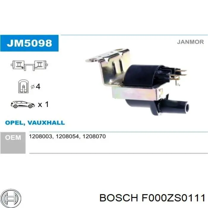 Котушка запалювання F000ZS0111 Bosch