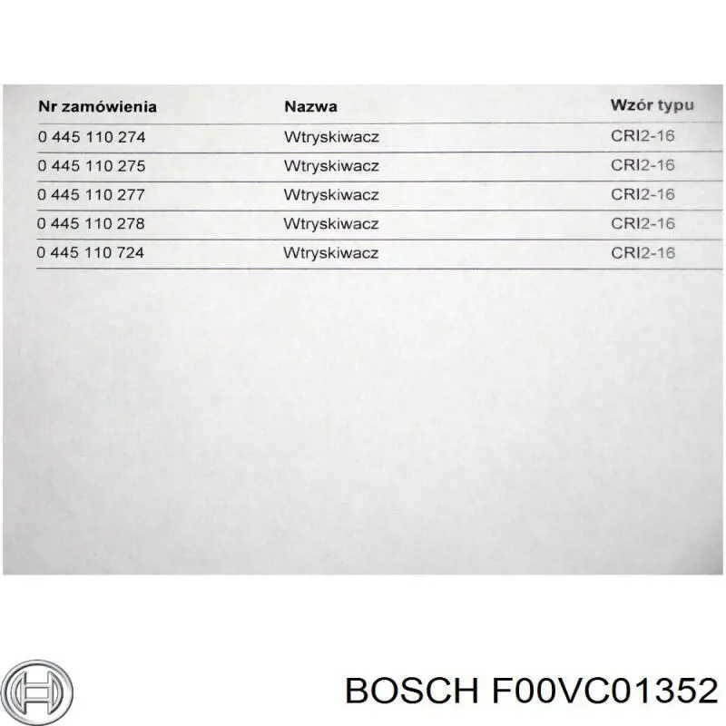 Купити F00VC01352 Bosch Клапан форсунки