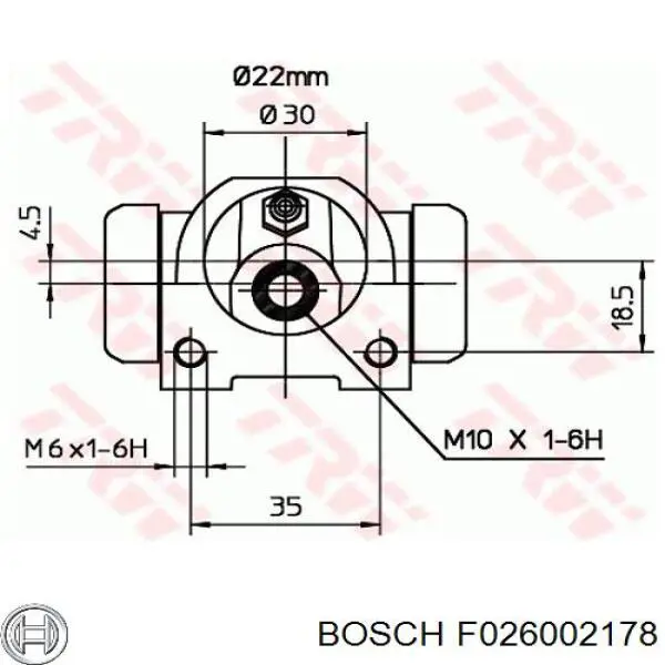 Циліндр гальмівний колісний/робочий, задній Bosch F026002178 ціна, від 9.64 USD