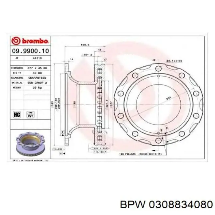 Задні дискові гальма BPW 0308834080 ціна, від 116.73 USD