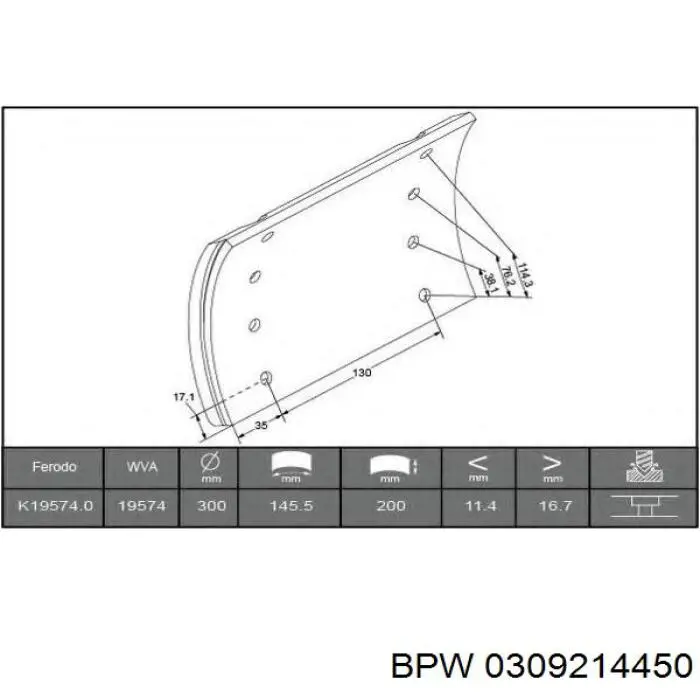 Купити 0309214450 BPW Накладка гальмівна задня (TRUCK)