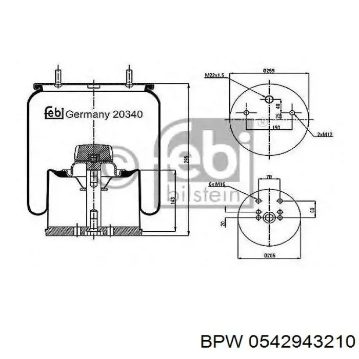 Пневмоподушка/Пневморессора моста BPW 0542943210 ціна, від 55.25 USD