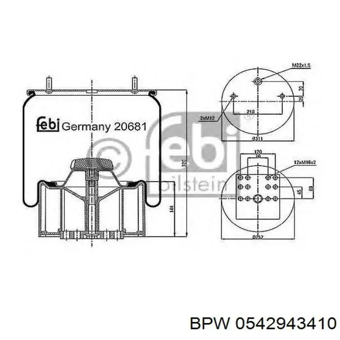 Пневмоподушка/Пневморессора моста BPW 0542943410 ціна, від 43.99 USD