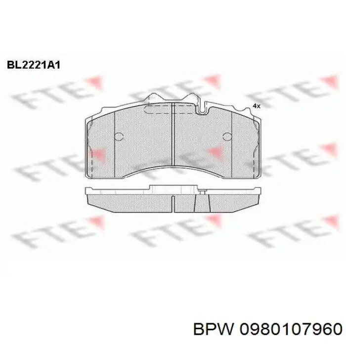 Колодки гальмові задні, дискові 0980107960 BPW