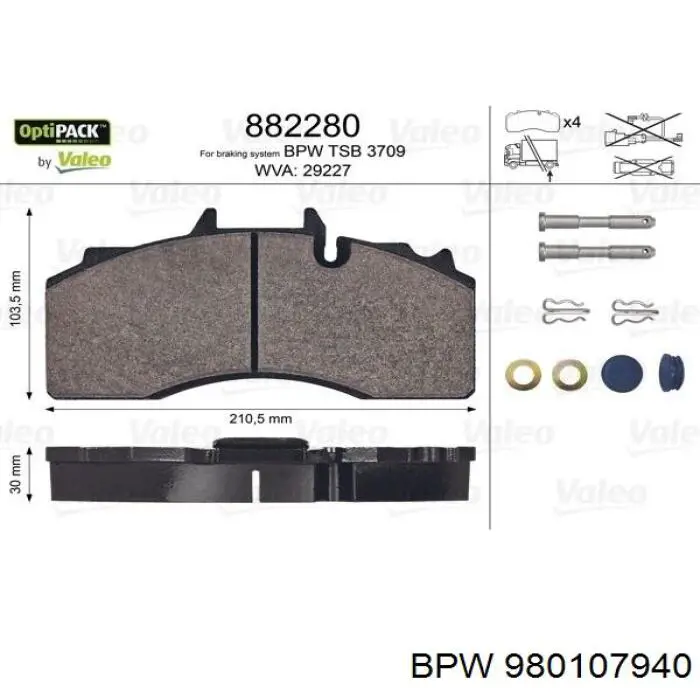 980107940 BPW Колодки гальмівні задні, дискові