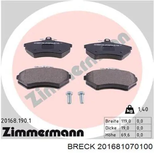 201681070100 Breck Передні гальмівні колодки