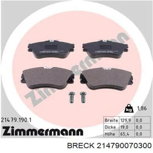 Купити 214790070300 Breck Колодки гальмівні передні, дискові