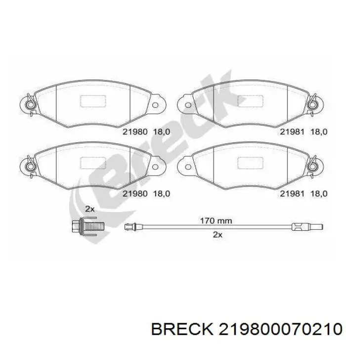 Купити 219800070210 Breck Колодки гальмівні передні, дискові