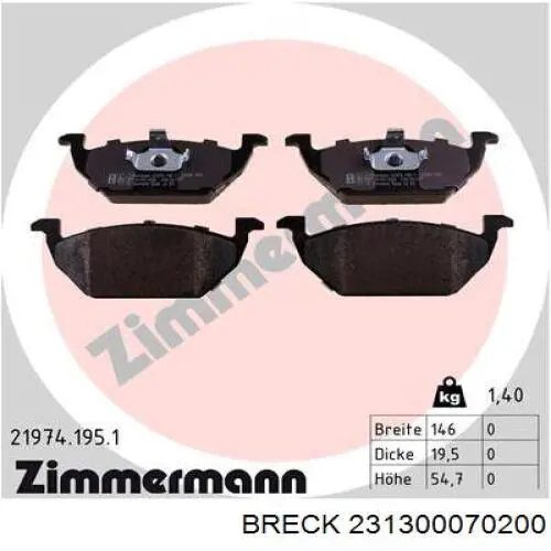 Передні тормозні колодки 231300070200 Breck