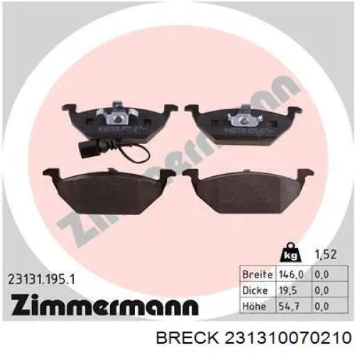 231310070210 Breck Передні гальмівні колодки