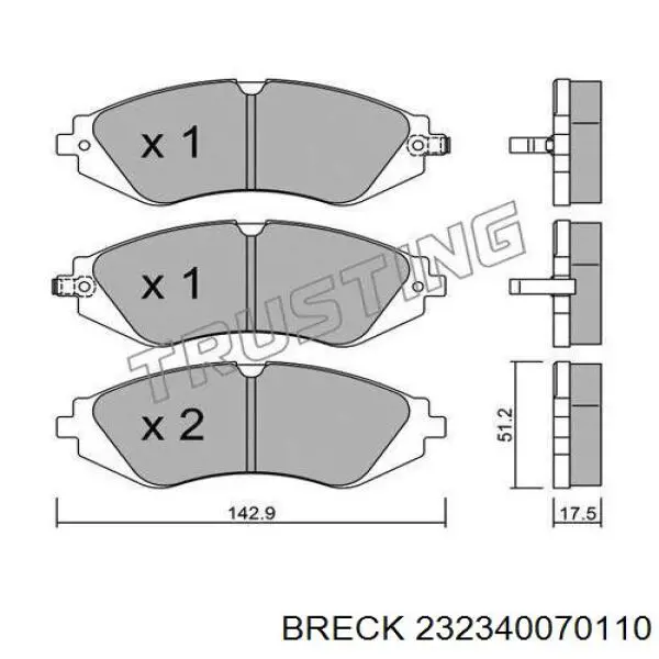 Передні тормозні колодки 232340070110 Breck
