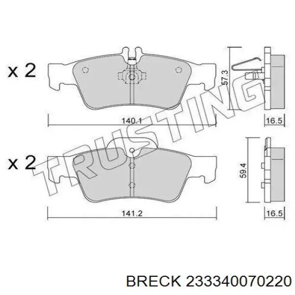 Задні гальмівні колодки Breck 233340070220 ціна, від 30.44 USD